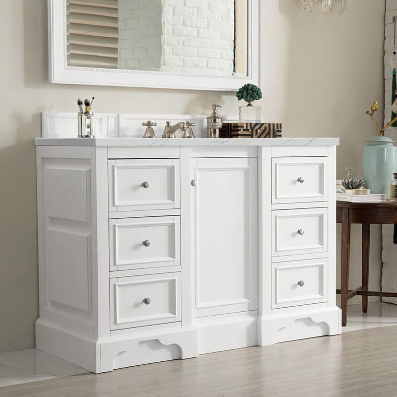 James Martin De Soto 48 Inch Single Vanity Bright White With Ethereal Noctis Silestone Top