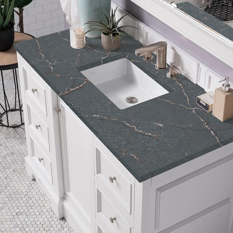 James Martin De Soto 48 Inch Single Vanity Bright White With Parisien Bleu Silestone Top