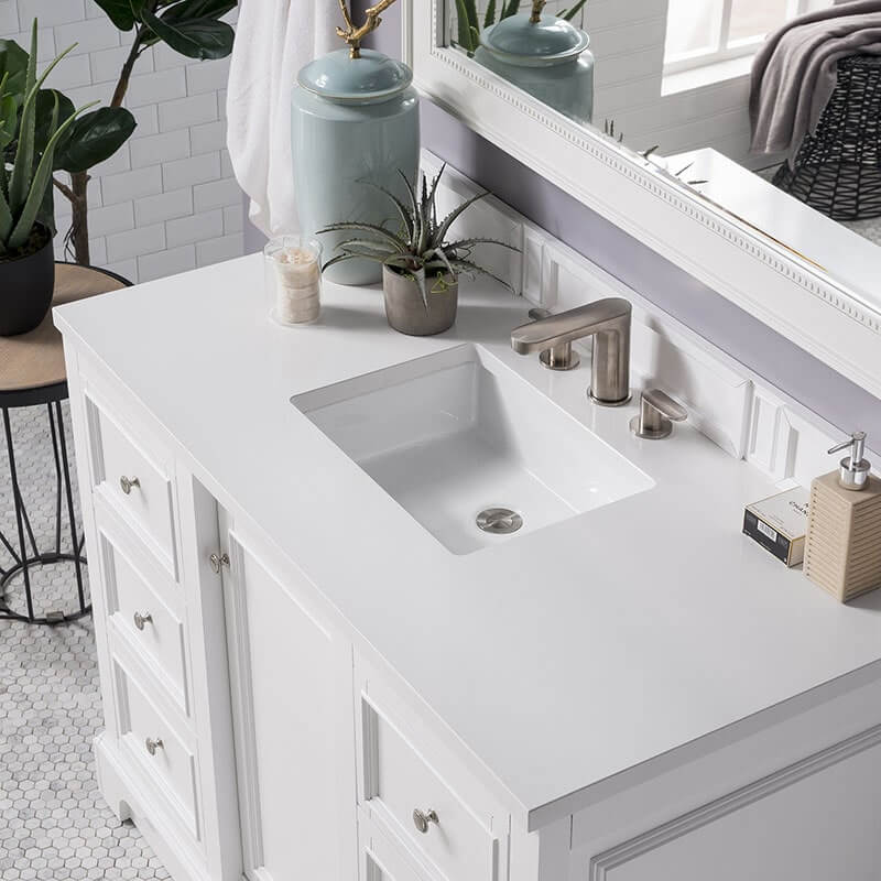 James Martin De Soto 48 Inch Single Vanity Bright White With White Zeus Silestone Top