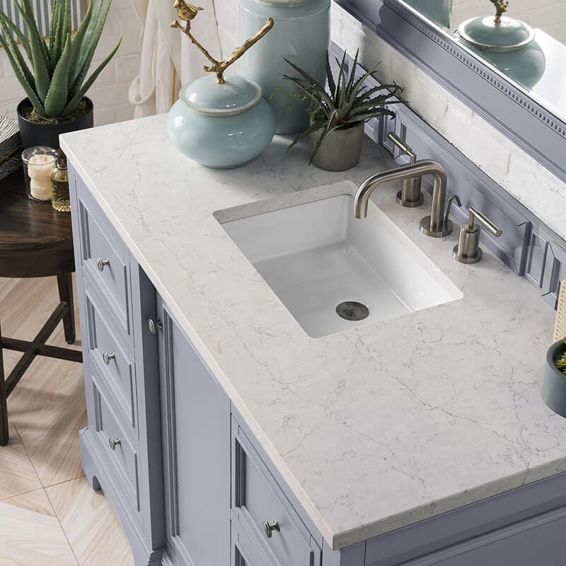James Martin De Soto 48 Inch Single Vanity Silver Gray With Eternal Jasmine Pearl Silestone Top