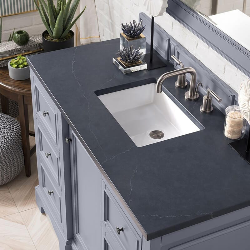 James Martin De Soto 48" Single Vanity Silver Gray With Charcoal Soapstone Silestone Top