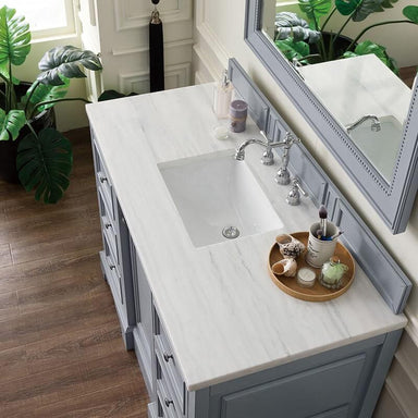 James Martin De Soto 48" Single Vanity Silver Gray Witharctic Fall Solid Surface Top