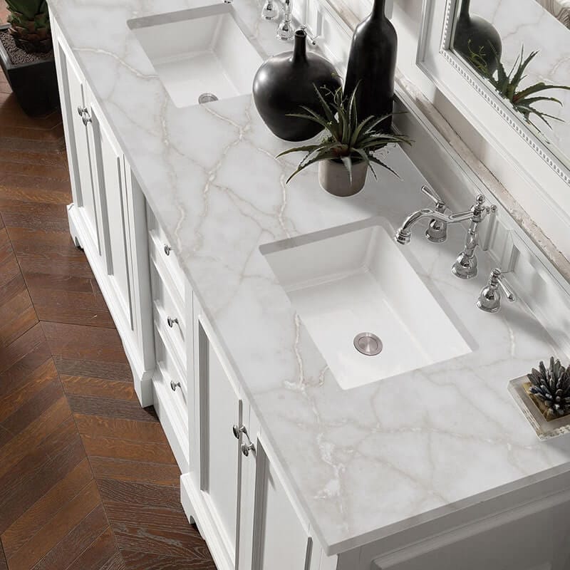 James Martin De Soto 72" Double Vanity Set Bright White With Victorian Silver Silestone Top