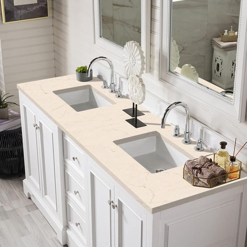 James Martin De Soto 72" Double Vanity Set Bright Whitee With Ternal Marfil Silestone Top Min
