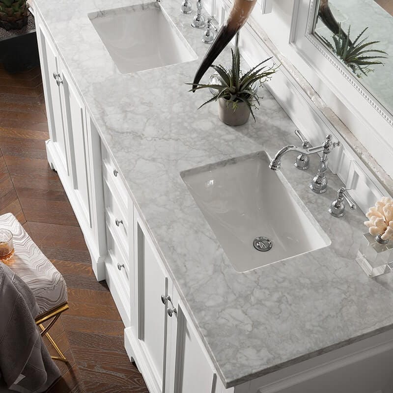 James Martin De Soto 72 Inch Double Vanity Bright White With Carrara Marble Top