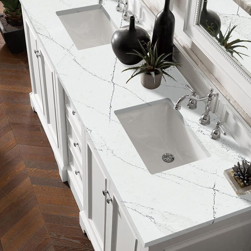 James Martin De Soto 72 Inch Double Vanity Bright White With Ethereal Noctis Silestone Top