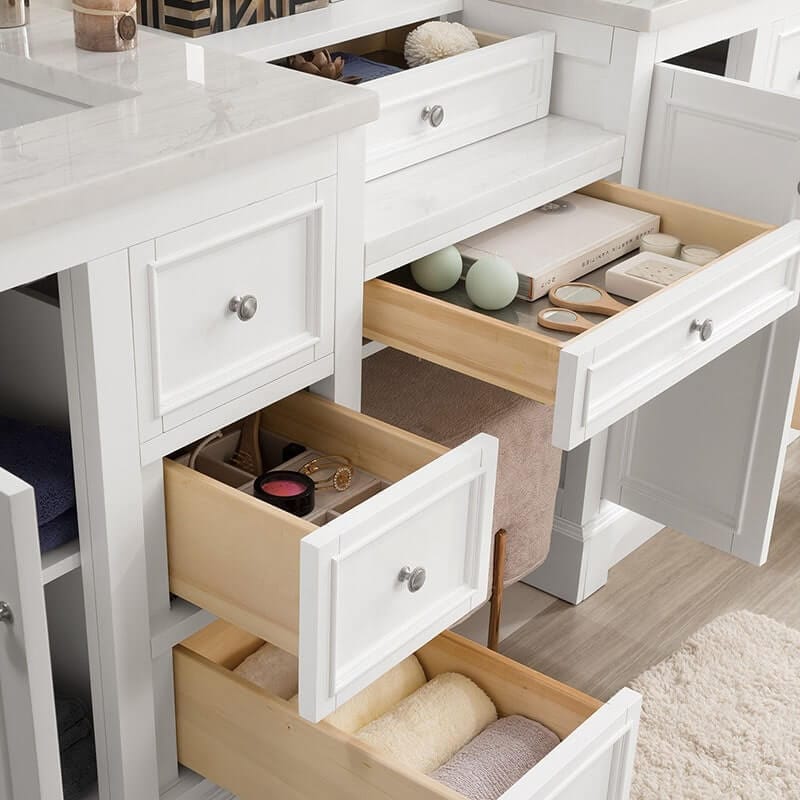 James Martin De Soto 82" Double Vanity Set Bright White Soft Close Undermount Drawer