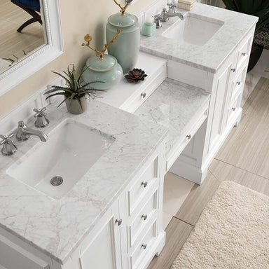 James Martin De Soto 82 Double Vanity Set Bright White With Carrara Marble Top