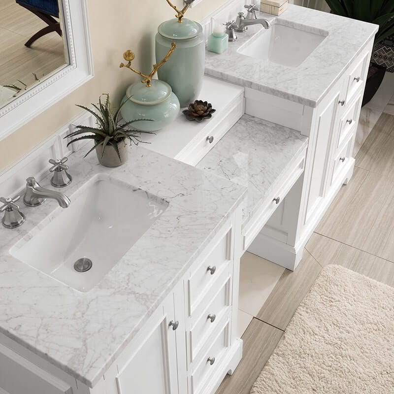 James Martin De Soto 82 Double Vanity Set Bright White With Carrara Marble Top