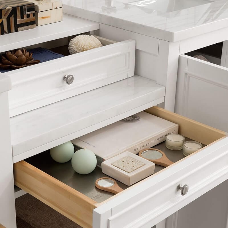 James Martin De Soto 82 Inch Double Vanity Set Bright White Close Up Drawer