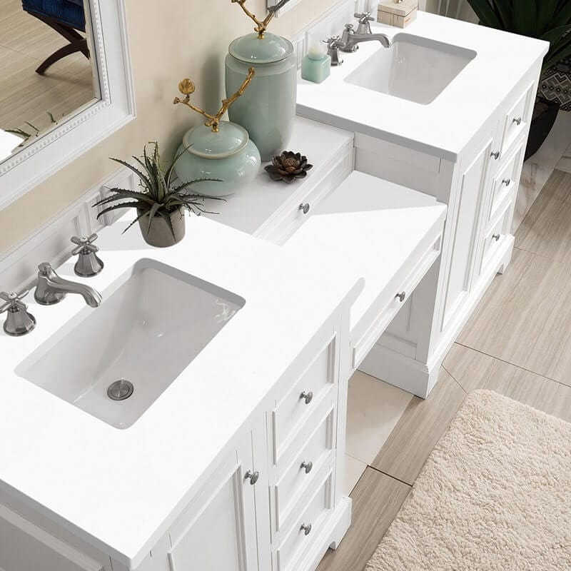 James Martin De Soto 82 Inch Double Vanity Set Bright White With White Zeus Silestone Top