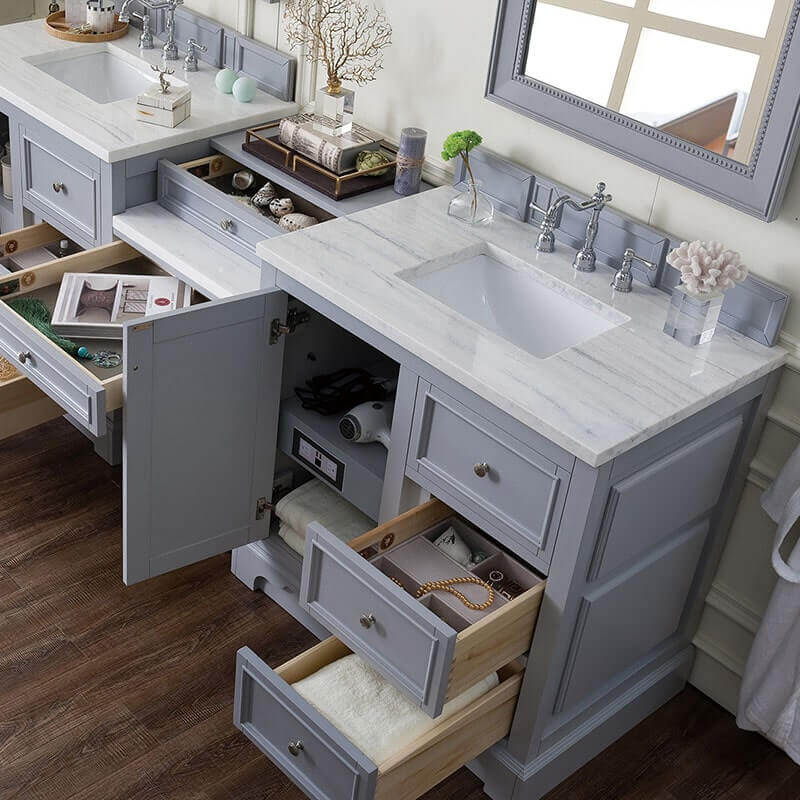 James Martin De Soto 94 Double Vanity Set Silver Gray Cabinet