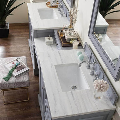 James Martin De Soto 94" Double Vanity Set Silver Gray With Arctic Fall Solid Surface Top
