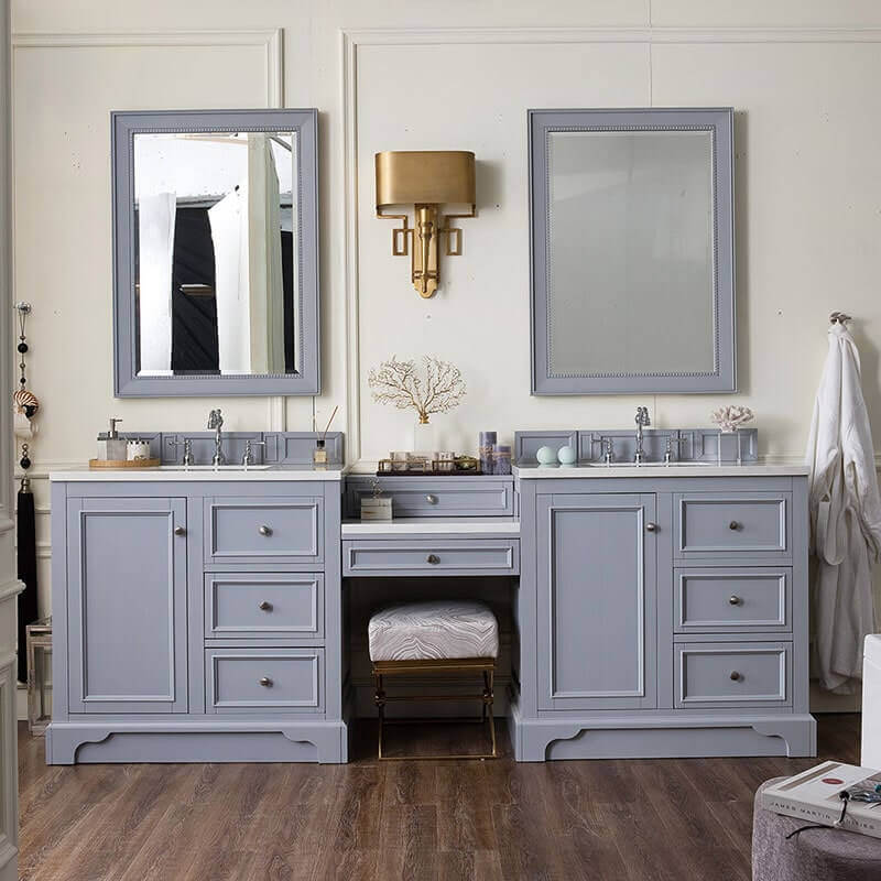 James Martin De Soto 94 Inch Double Vanity Set Silver Gray Front View
