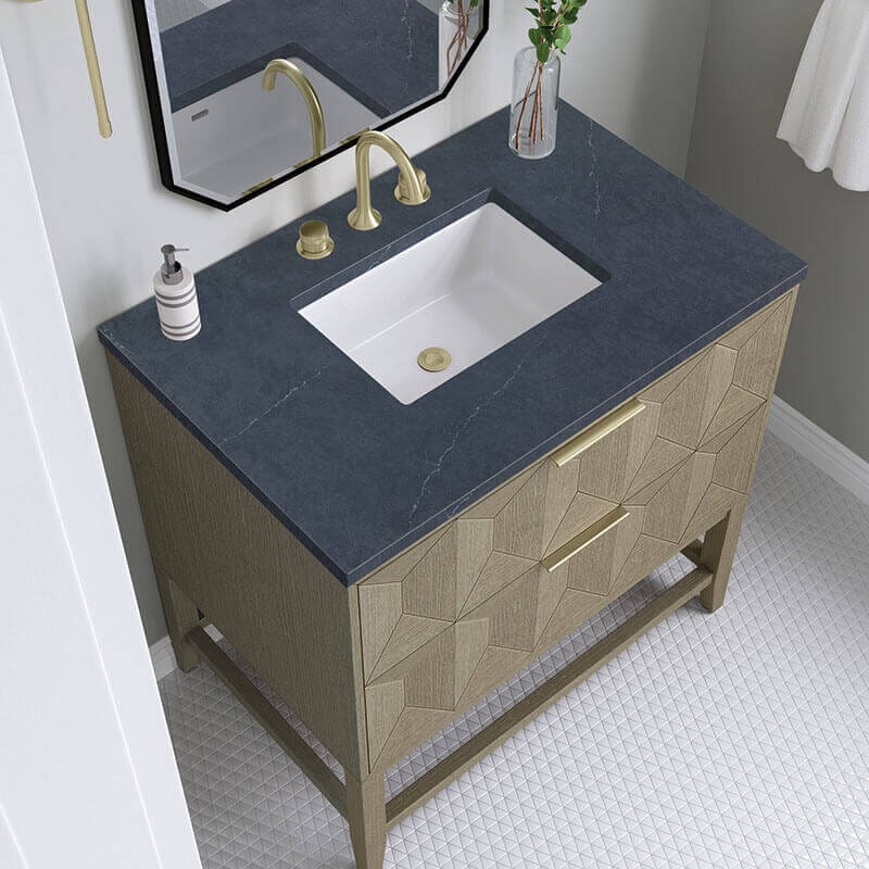 James Martin Emmeline 36 Inch Single Vanity Pebble Oak Charcoal Soapstone Top
