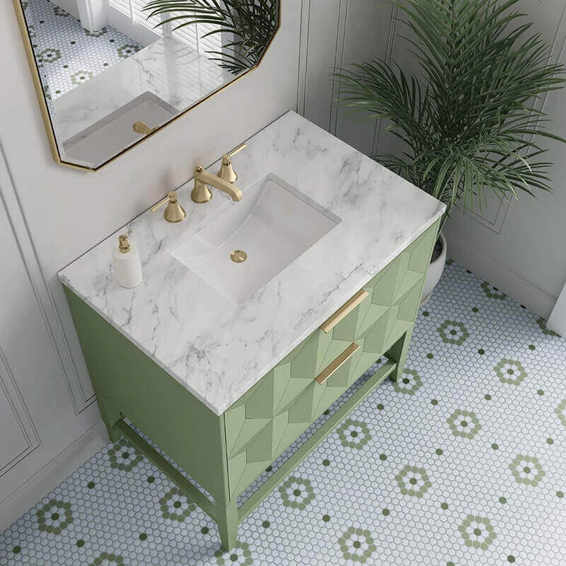 James Martin Emmeline 36 Inch Single Vanity Pistachio Carrara Marble Top