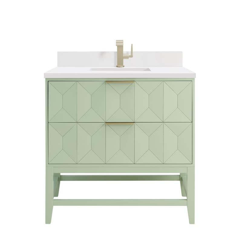 James Martin Emmeline 36 Inch Single Vanity Pistachio White Zeus Top Backsplash