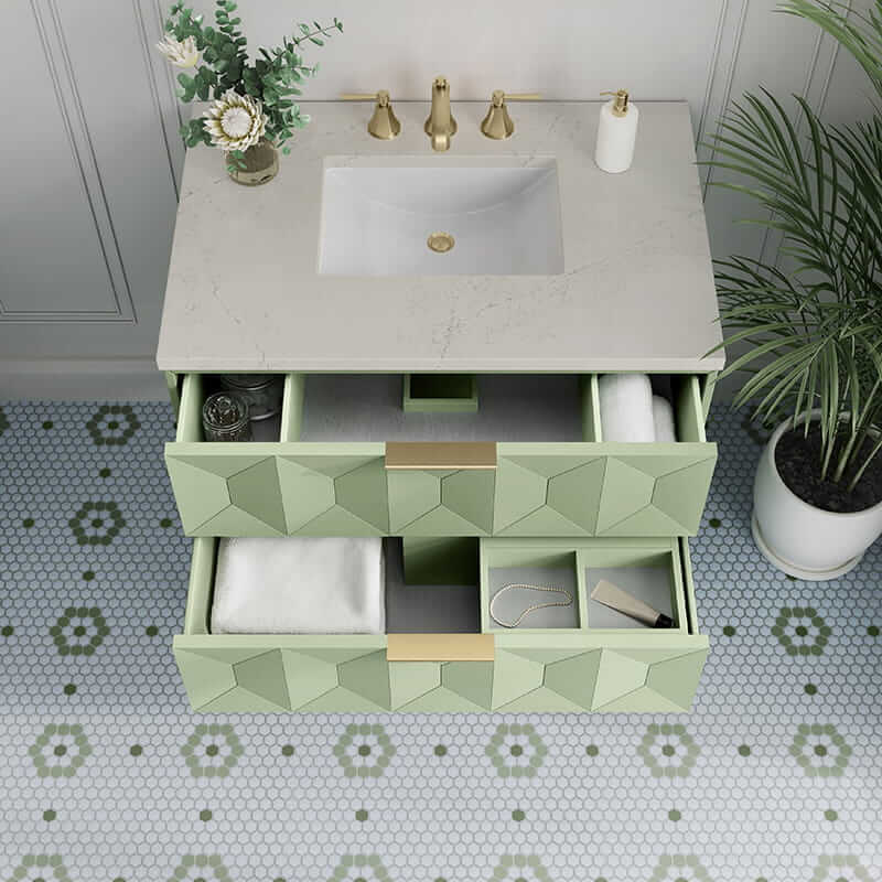 James Martin Emmeline 36" Single Vanity in Pistachio With Siberian Silestone Top