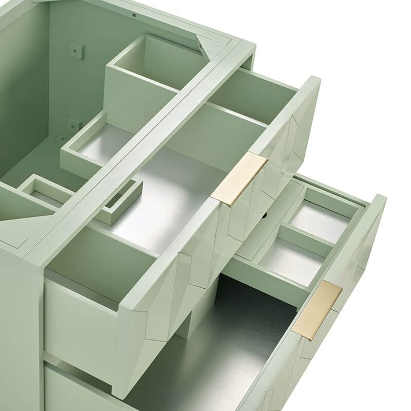 James Martin Emmeline 36 Single Vanity Pistachio Close Up Drawers