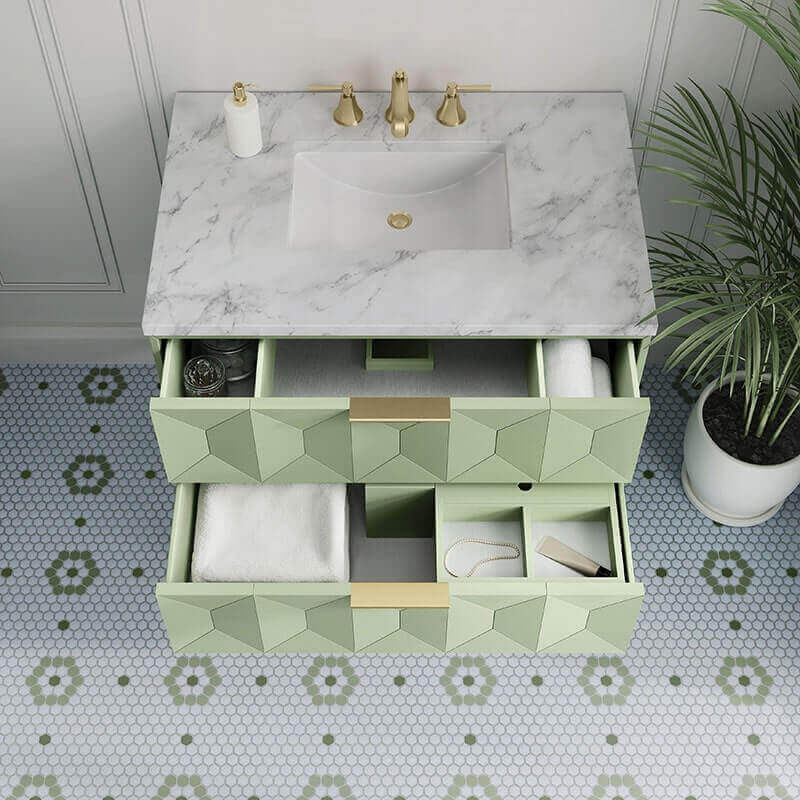 James Martin Emmeline 36 Single Vanity Pistachio Top View Drawer