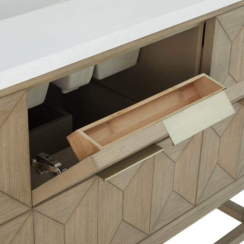 James Martin Emmeline 48 Inch Single Vanity Pebble Oak Top Tip Out Drawer