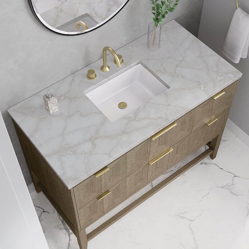 James Martin Emmeline 48 Inch Single Vanity Pebble Oak Victorian Silver Silestone Top