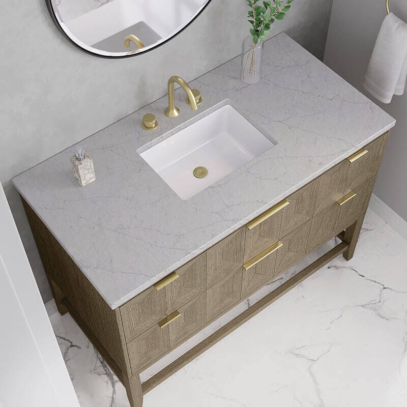 James Martin Emmeline 48" Single Vanity Pebble Oak Eternal Jasmine Pearl Silestone Top