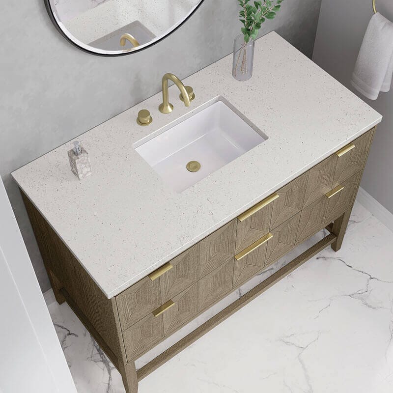 James Martin Emmeline 48 Single Vanity Pebble Oak Lime Delight Silestone Top