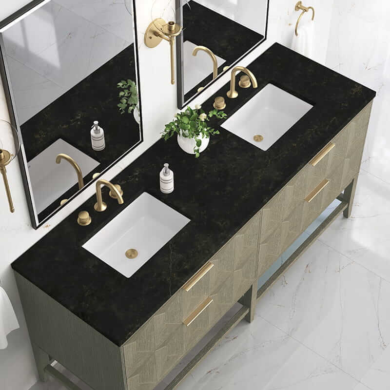 James Martin Emmeline 72" Double Vanity in Pebble Oak With Phantome Eclos Top