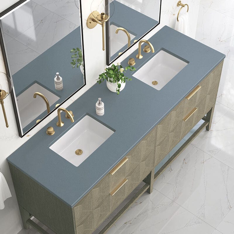 James Martin Emmeline 72 Double Vanity Pebble Oak Cala Blue Top