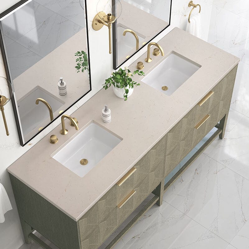 James Martin Emmeline 72" Double Vanity Pebble Oak Eternal Marfil Top