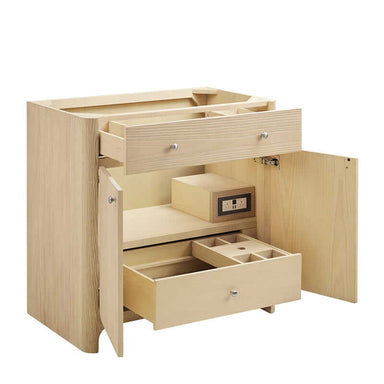 James Martin Gracyn 36 Inch Single Vanity in Coastal Driftwood Corner View Open Drawers