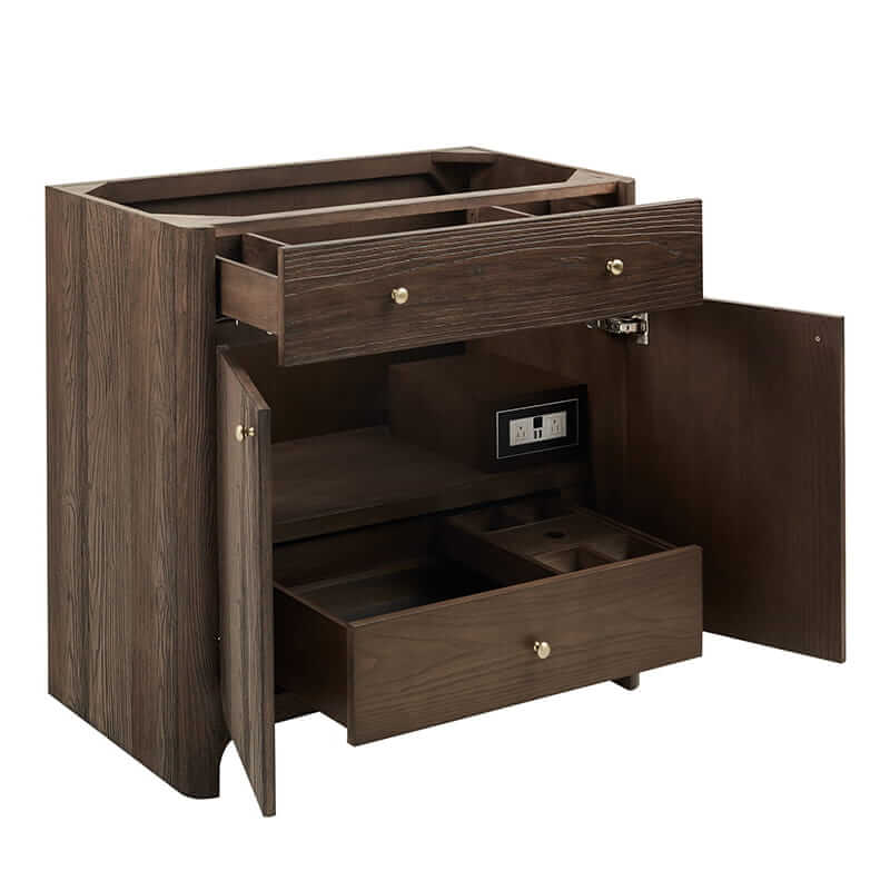 James Martin Gracyn 36 Inch Single Vanity in Sable Corner View Open Drawers