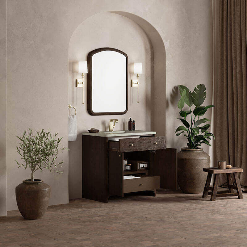 James Martin Gracyn 36 Inch Single Vanity Sable Side View Open Drawers