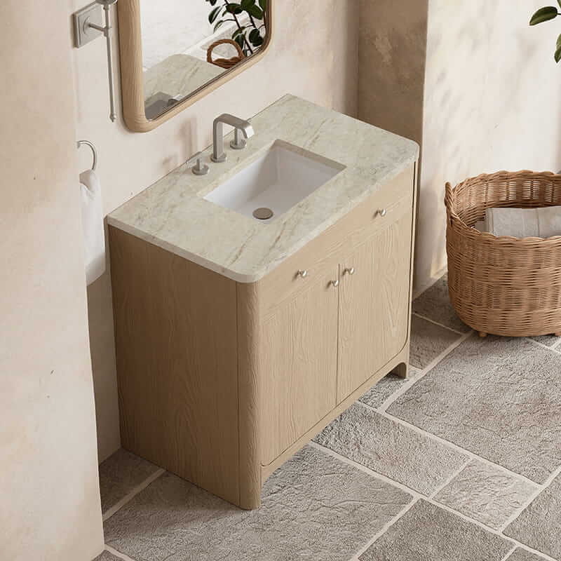 James Martin Gracyn 36" Single Vanity in Coastal Driftwood With Tajnar Eclos Widespread Top