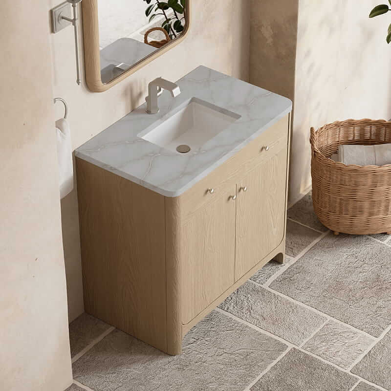 James Martin Gracyn 36" Single Vanity in Coastal Driftwood With Victorian Silver Quartz Top