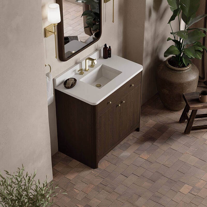 James Martin Gracyn 36 Single Vanity Sable White Zeus Quartz Widespread Top