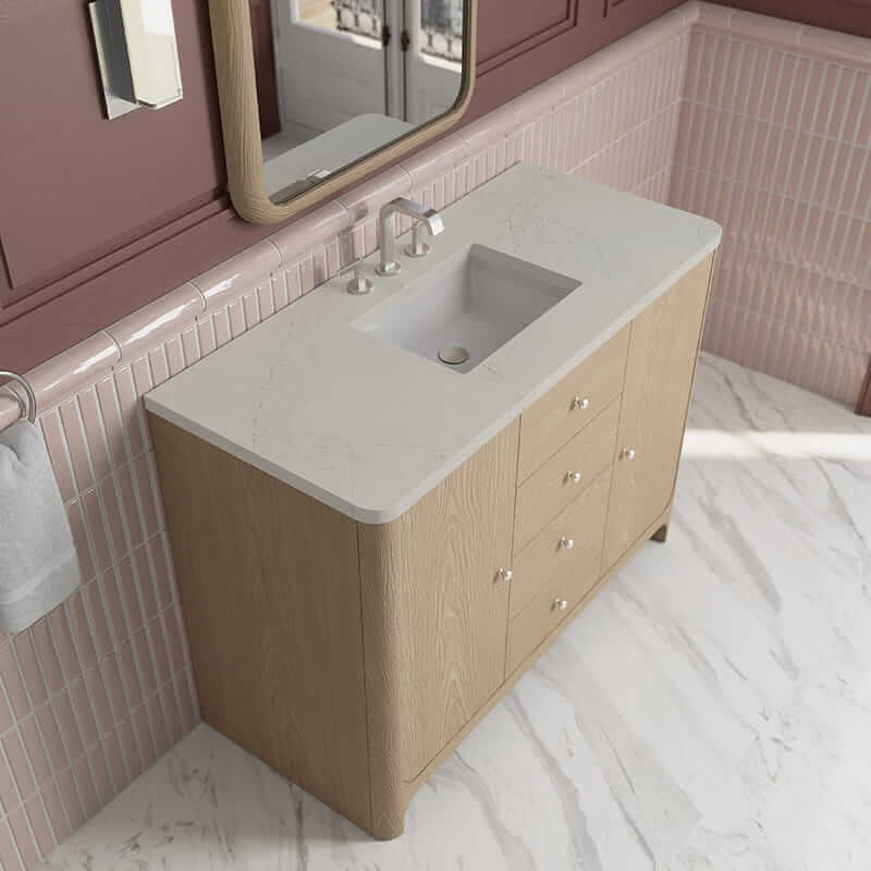 James Martin Gracyn 48 Inch Single Vanity in Coastal Driftwood With Siberian Silestone Widespread Top