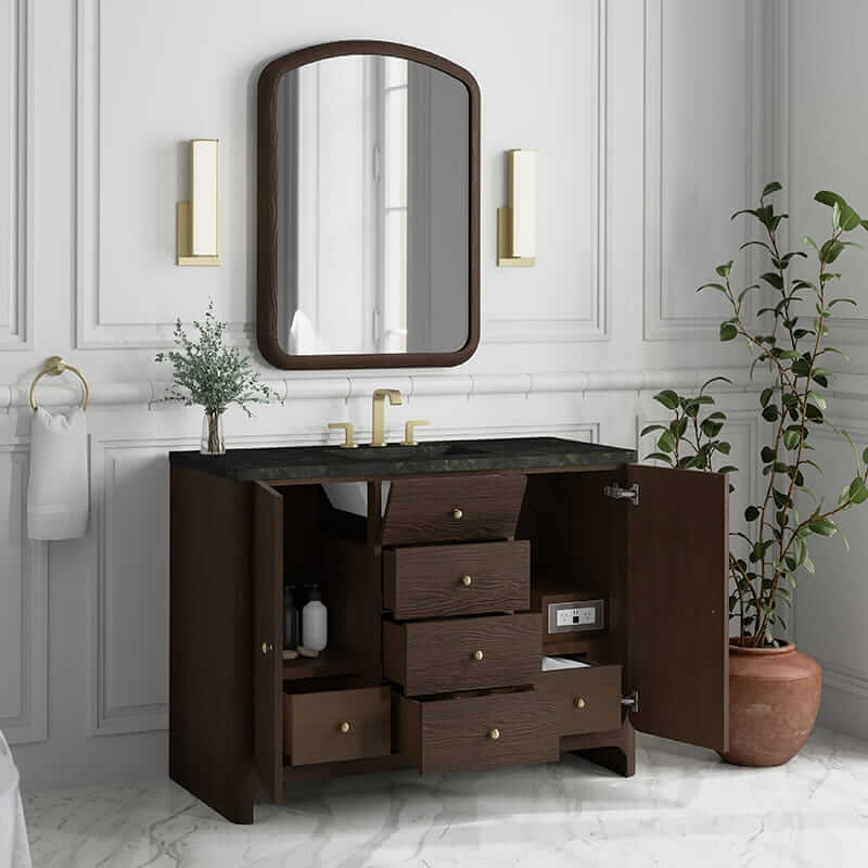 James Martin Gracyn 48 Inch Single Vanity in Sable With Phantome Eclos Widespread Top Corner View Lifestyle