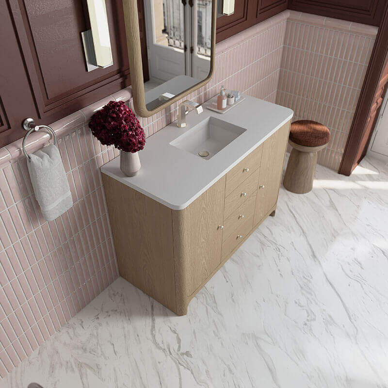 James Martin Gracyn 48 Single Vanity Coastal Driftwood White Zeus Quartz Top