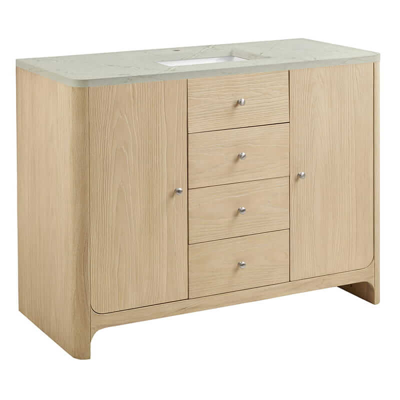 James Martin Gracyn 48" Single Vanity in Coastal Driftwood Corner View With Countertop