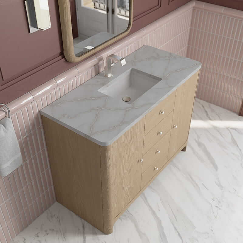 James Martin Gracyn 48" Single Vanity in Coastal Driftwood With Victorian Silver Quartz Top