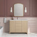 James Martin Gracyn 48" Single Vanity in Coastal Driftwood With White Zeus Quartz Top Front View Lifestyle