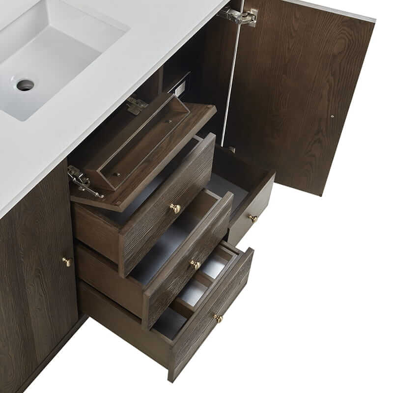James Martin Gracyn 48" Single Vanity in Sable Top View Open Drawers