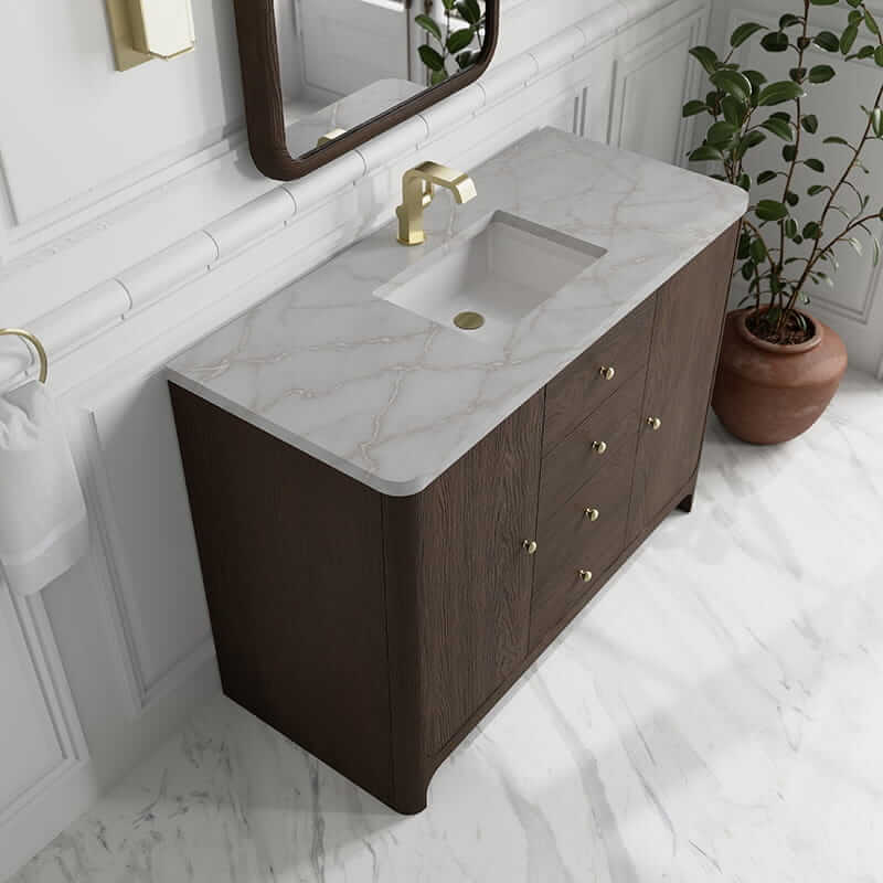 James Martin Gracyn 48" Single Vanity in Sable With Victorian Silver Quartz Top