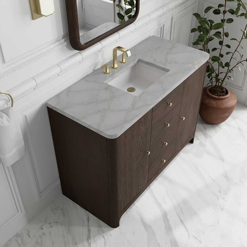 James Martin Gracyn 48" Single Vanity in Sable With Victorian Silver Quartz Widespread Top