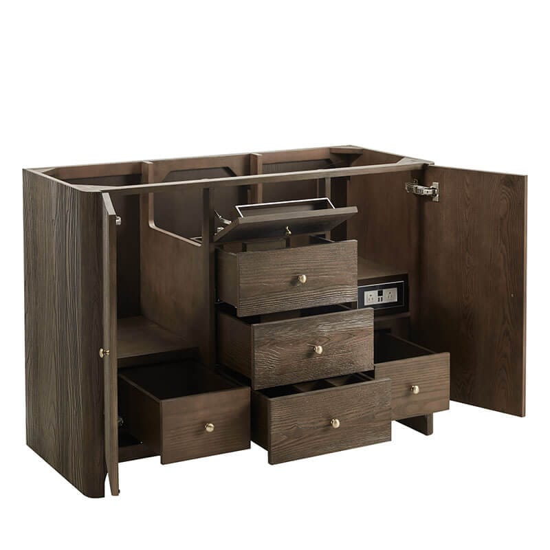 James Martin Gracyn 48 Single Vanity Sable Side View Open Drawers