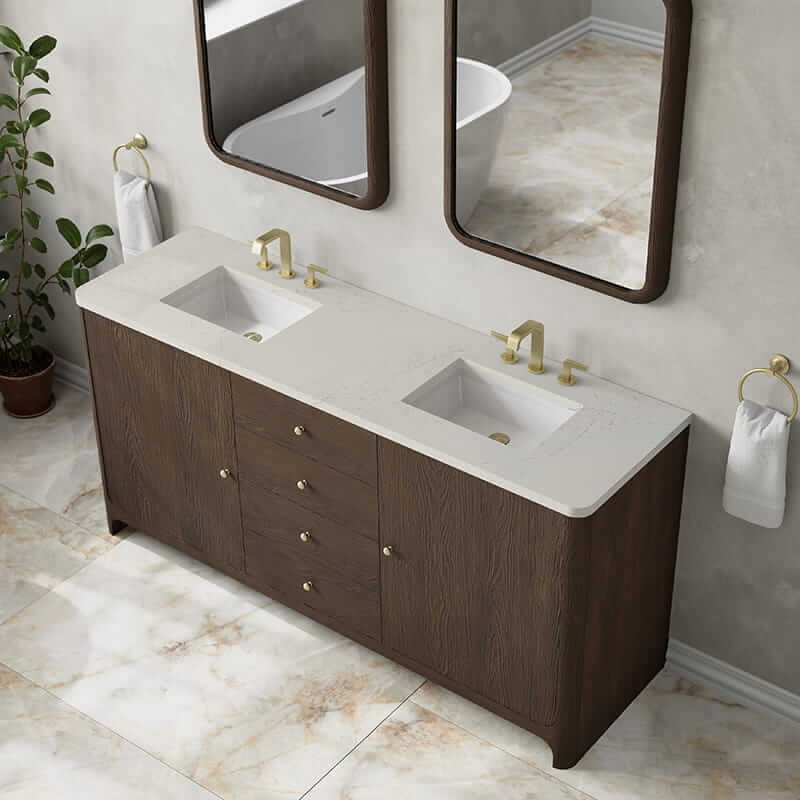 James Martin Gracyn 72" Double Vanity in Sable With Siberian Silestone Widespread Top