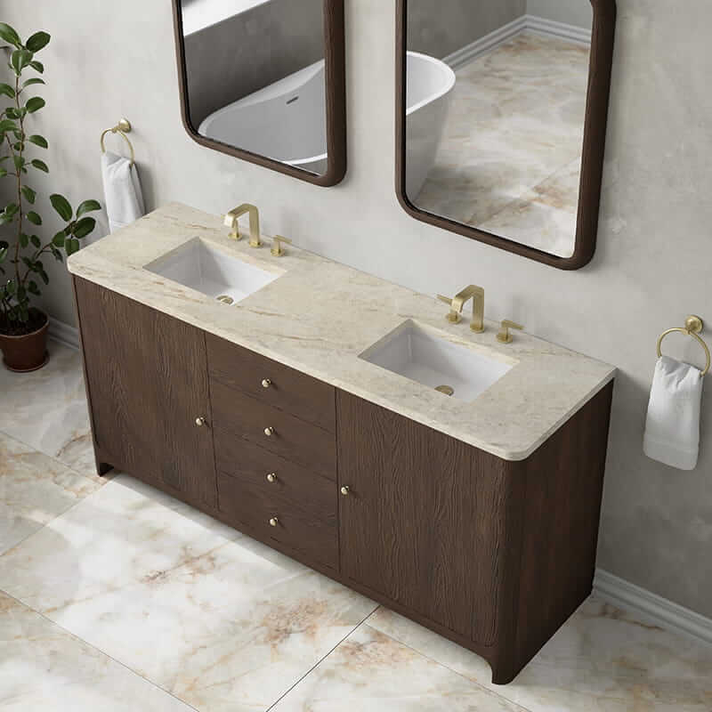 James Martin Gracyn 72 Inch Double Vanity in Sable With Tajnar Eclos Widespread Top