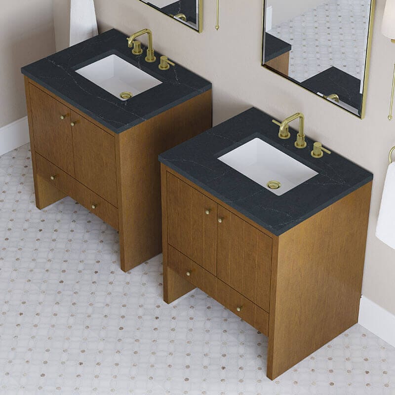 James Martin Hudson 30 Inch Single Vanity Honey Oak in Charcoal Soapstone Silestone Top